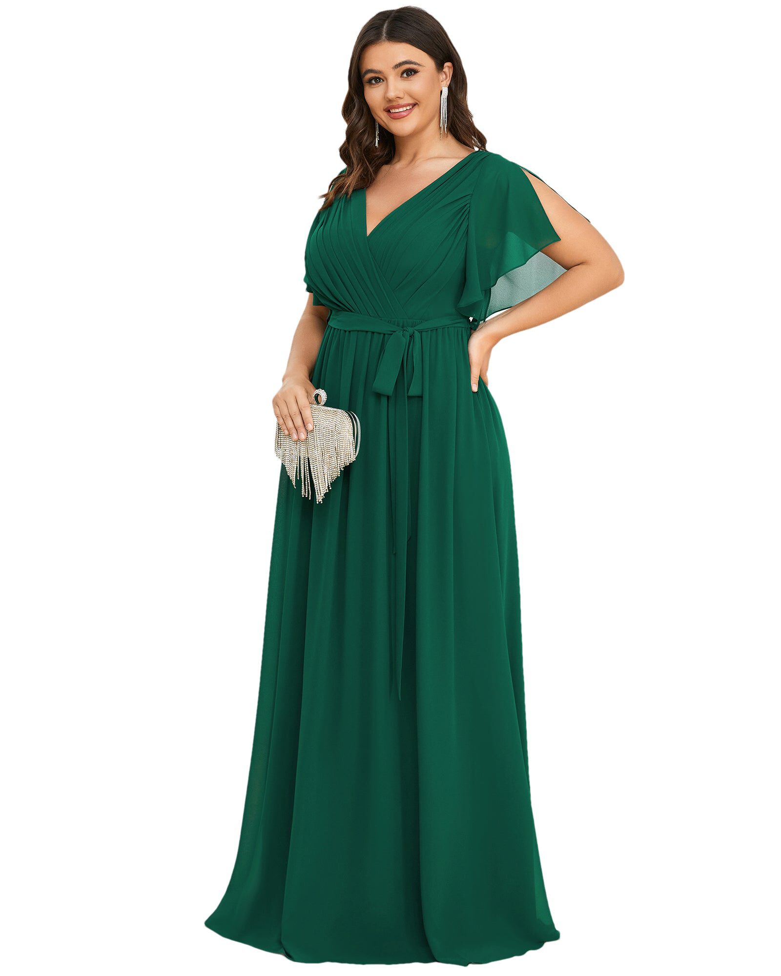 A-Line Pleated Chiffon Tie-Waist Evening Dress, , alternate image number 7
