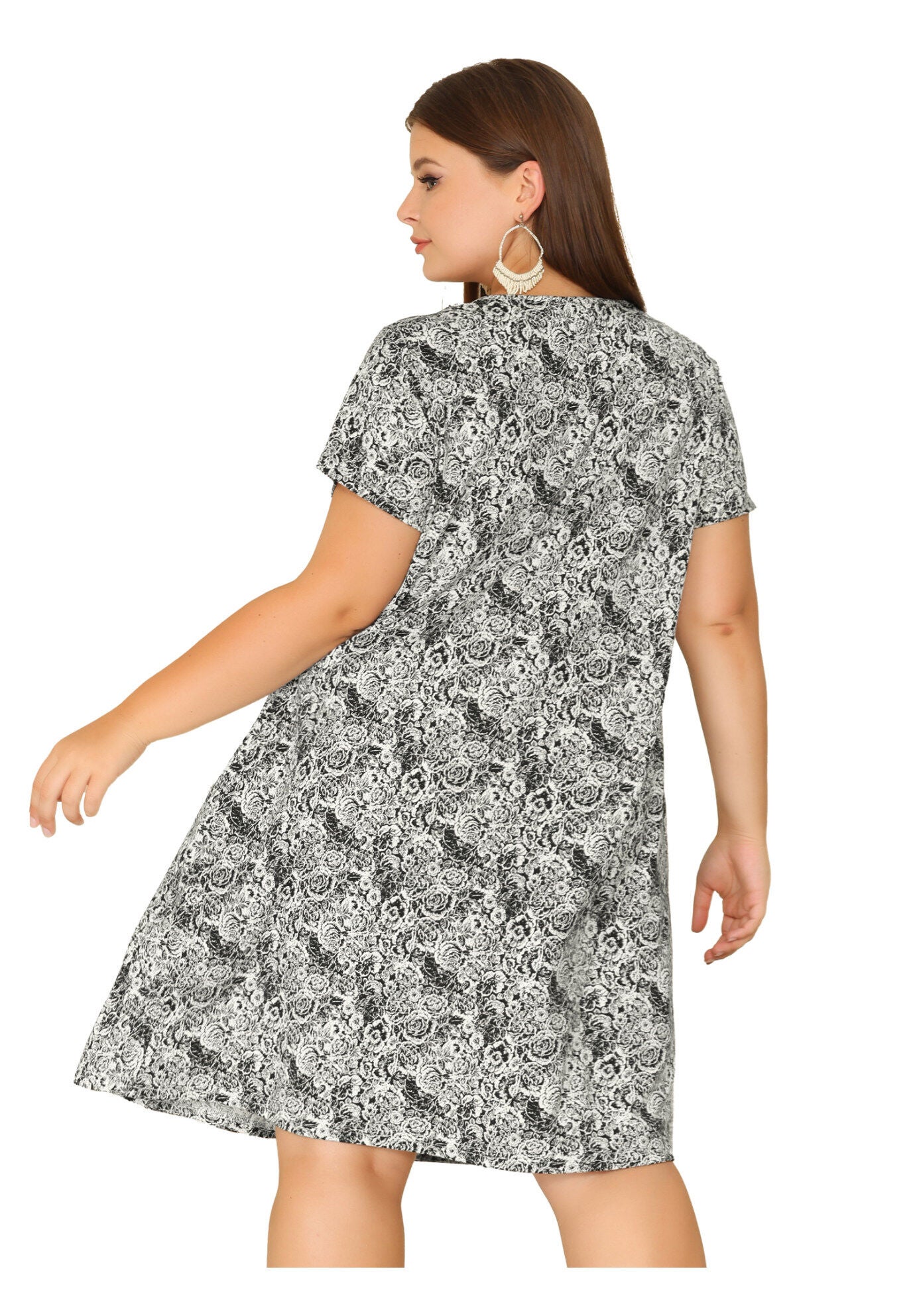 Short Sleeves Pleated Summer Beach Casual Loose Floral Dress, White / White, alternate image number 3