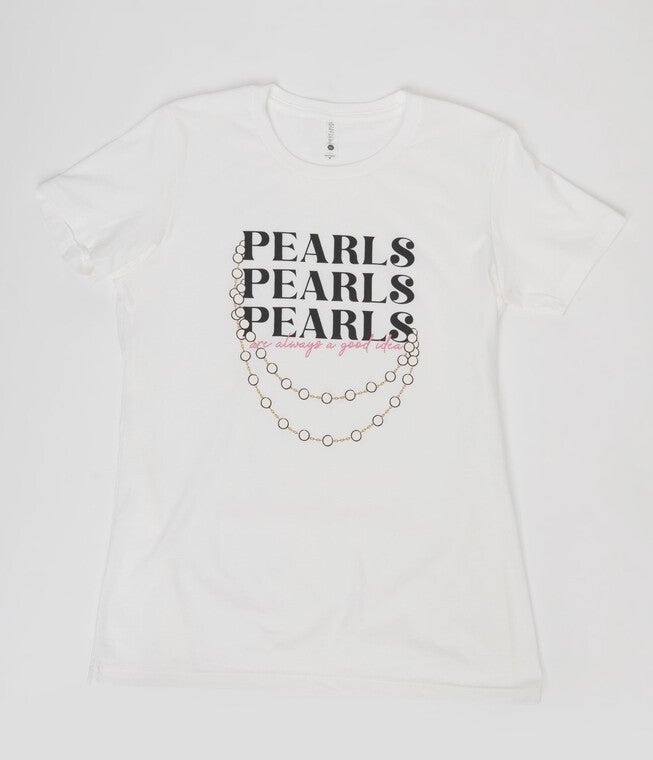 Unique Vintage Pearls White Fitted Womens Graphic Tee, White / White, hi-res image number null
