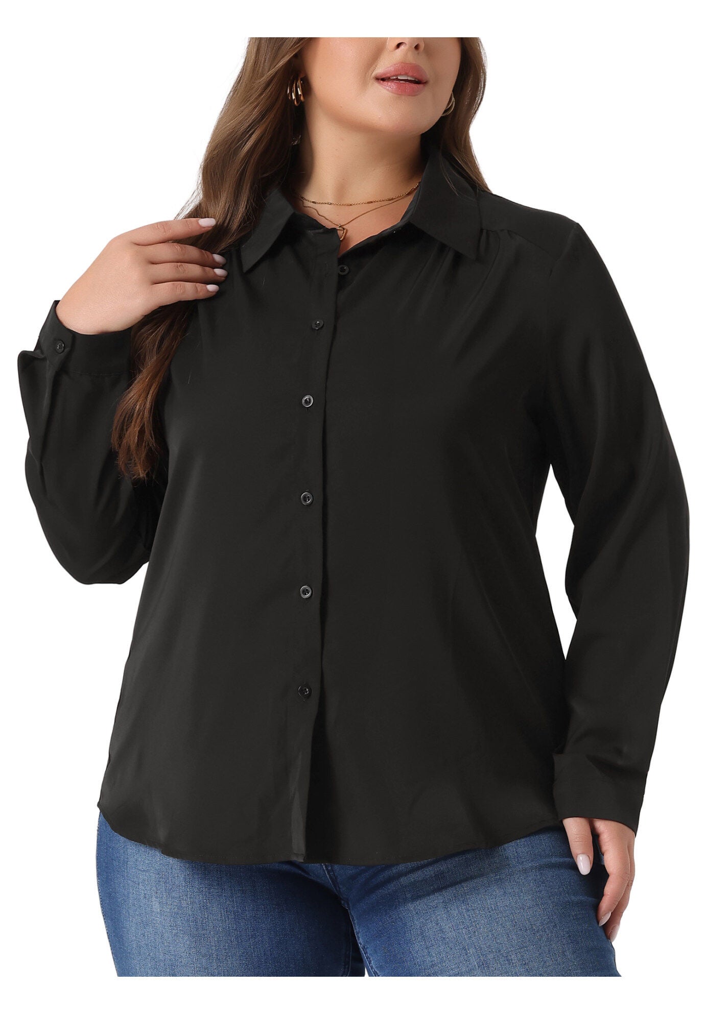 Button Down Long Sleeve Classic Shirt, Black / Black, alternate image number 1