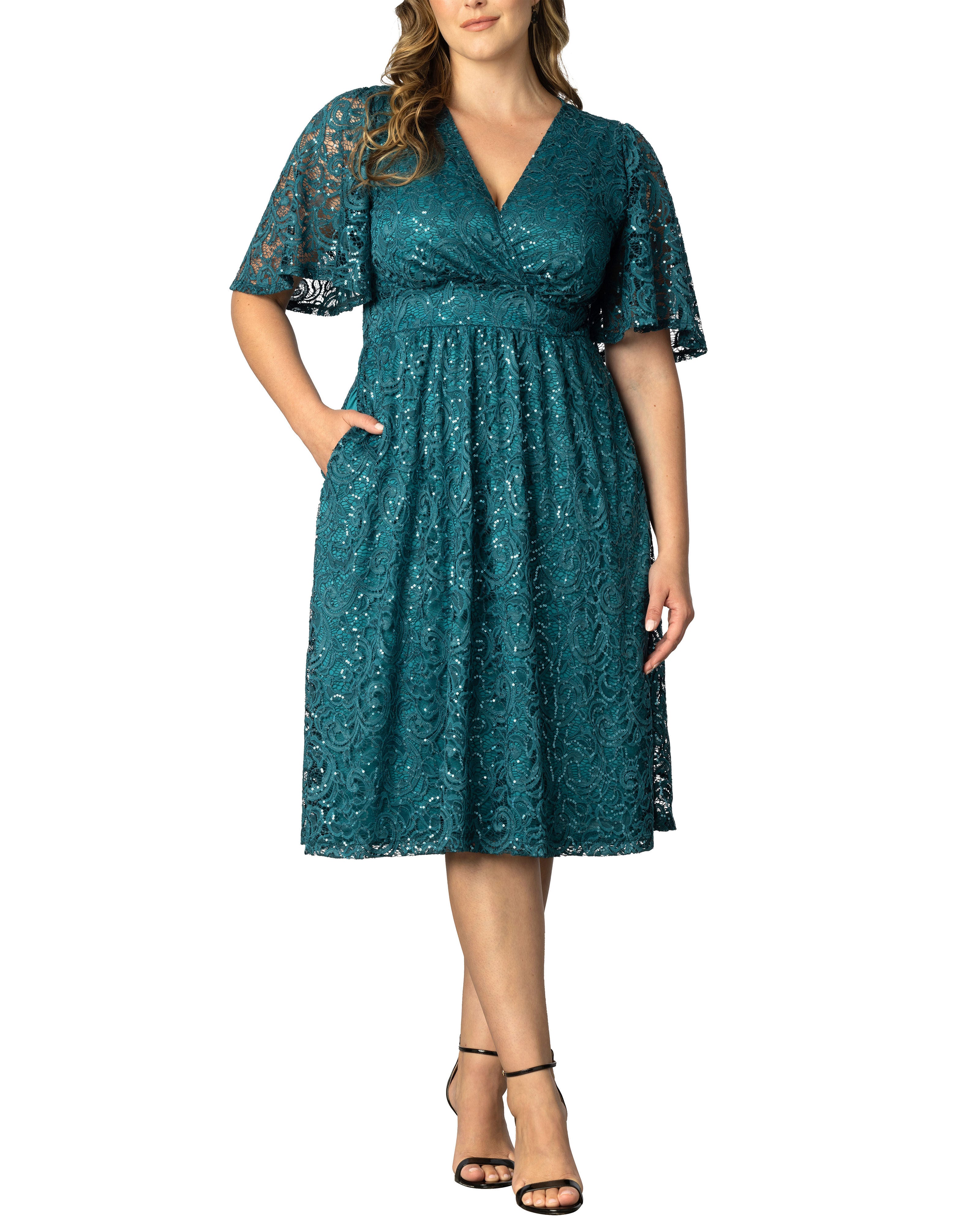 Starry Sequined Lace Cocktail Dress, TEAL TOPAZ / Teal, hi-res image number 0