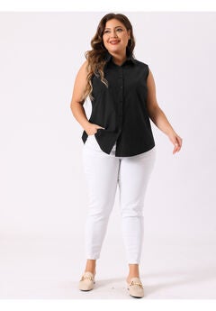SLEEVELESS TOP SUMMER CASUAL BUTTON DOWN TANK SHIRT