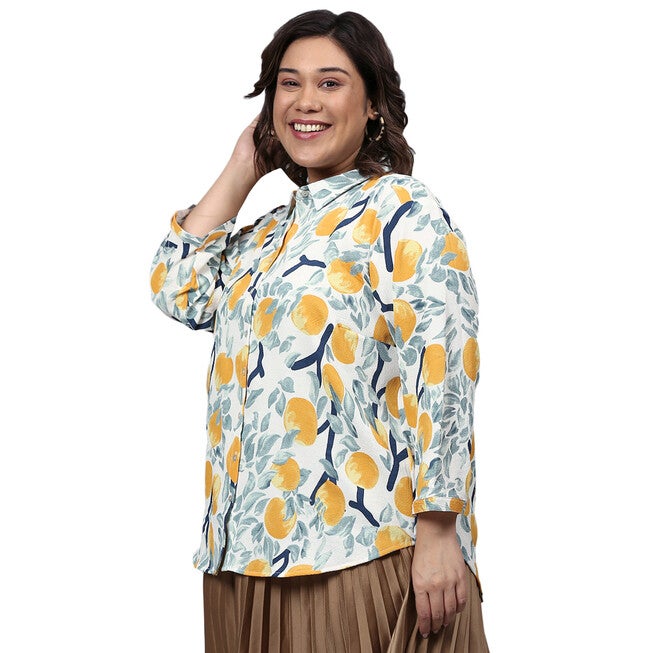 Floral Printed Shirt Style Top, White / White, alternate image number null