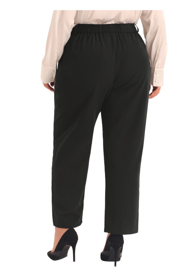 ELASTIC HIGH WAISTED LONG STRAIGHT BUSINESS CASUAL TROUSERS, Black / Black, alternate image number 3