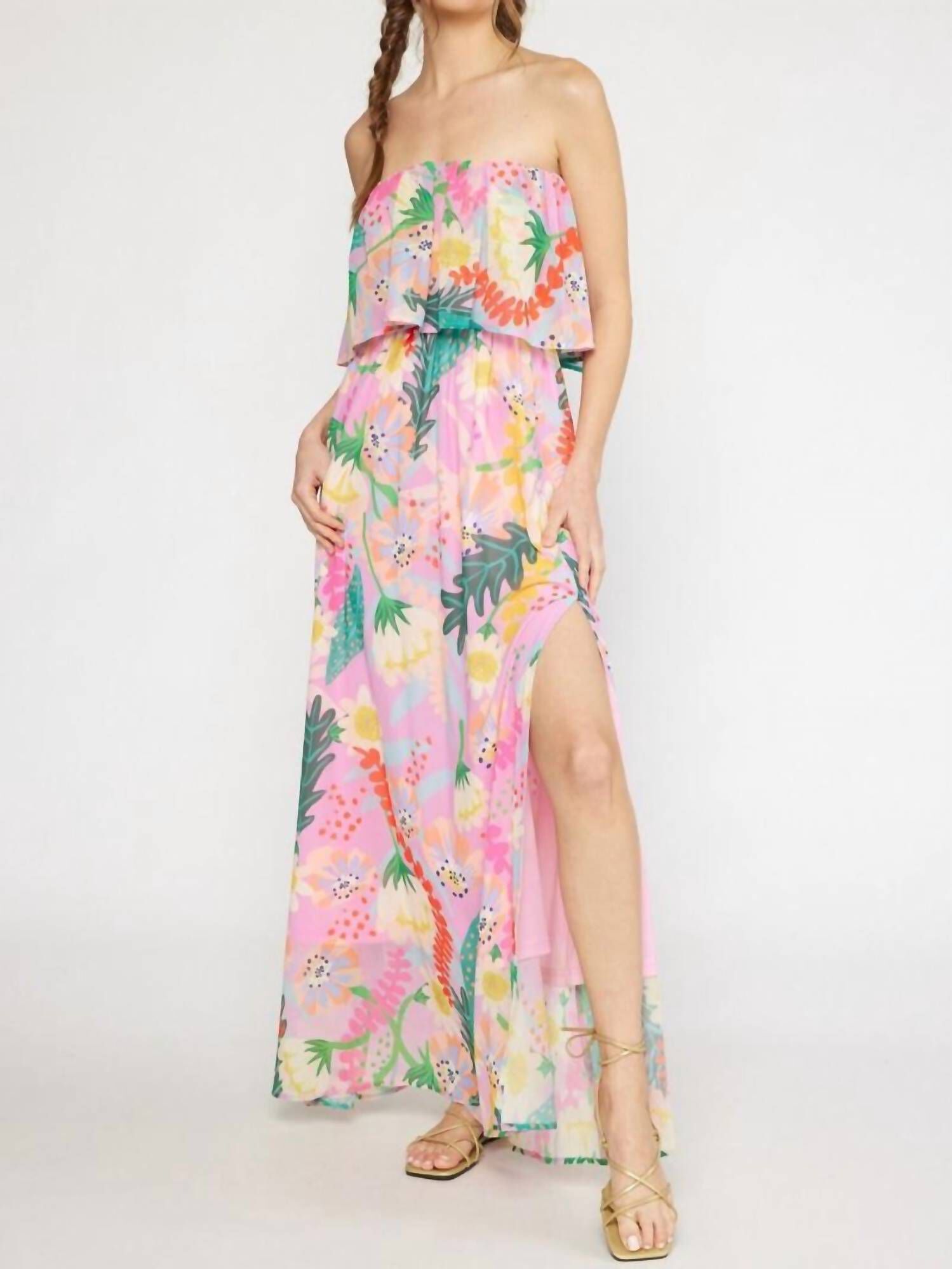 AWAY WE GO PATTERNED MAXI DRESS IN PINK FLORAL, Pink Floral / Pink, hi-res image number 0