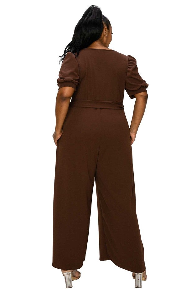 IRIS SURPLICE BELTED POCKET JUMPSUIT, Brown / Brown, alternate image number 2