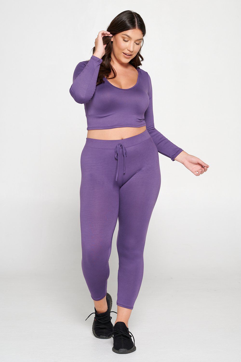 Crop Pullover Hoodie and Sweatpants Set, Dusty Wine / Purple, alternate image number 1