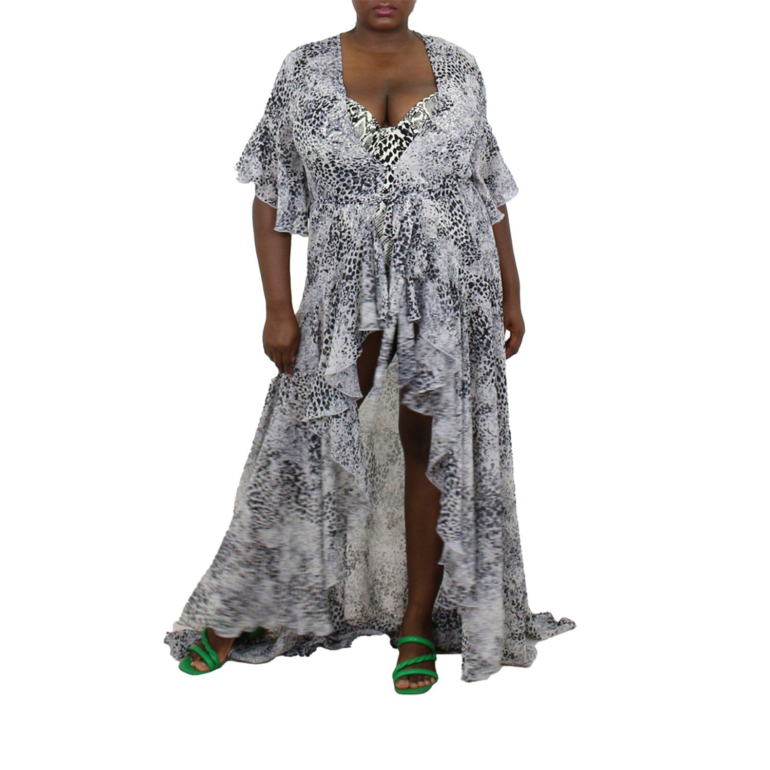 Korinne Standard Kaftan Black & White Cheetah Print, BlackWhite / Black, alternate image number 1