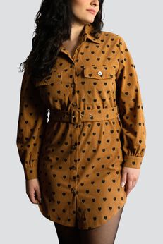 Annick - Stephanie Shirt Tunic- Mini Dress Corduroy Heart Print Belt