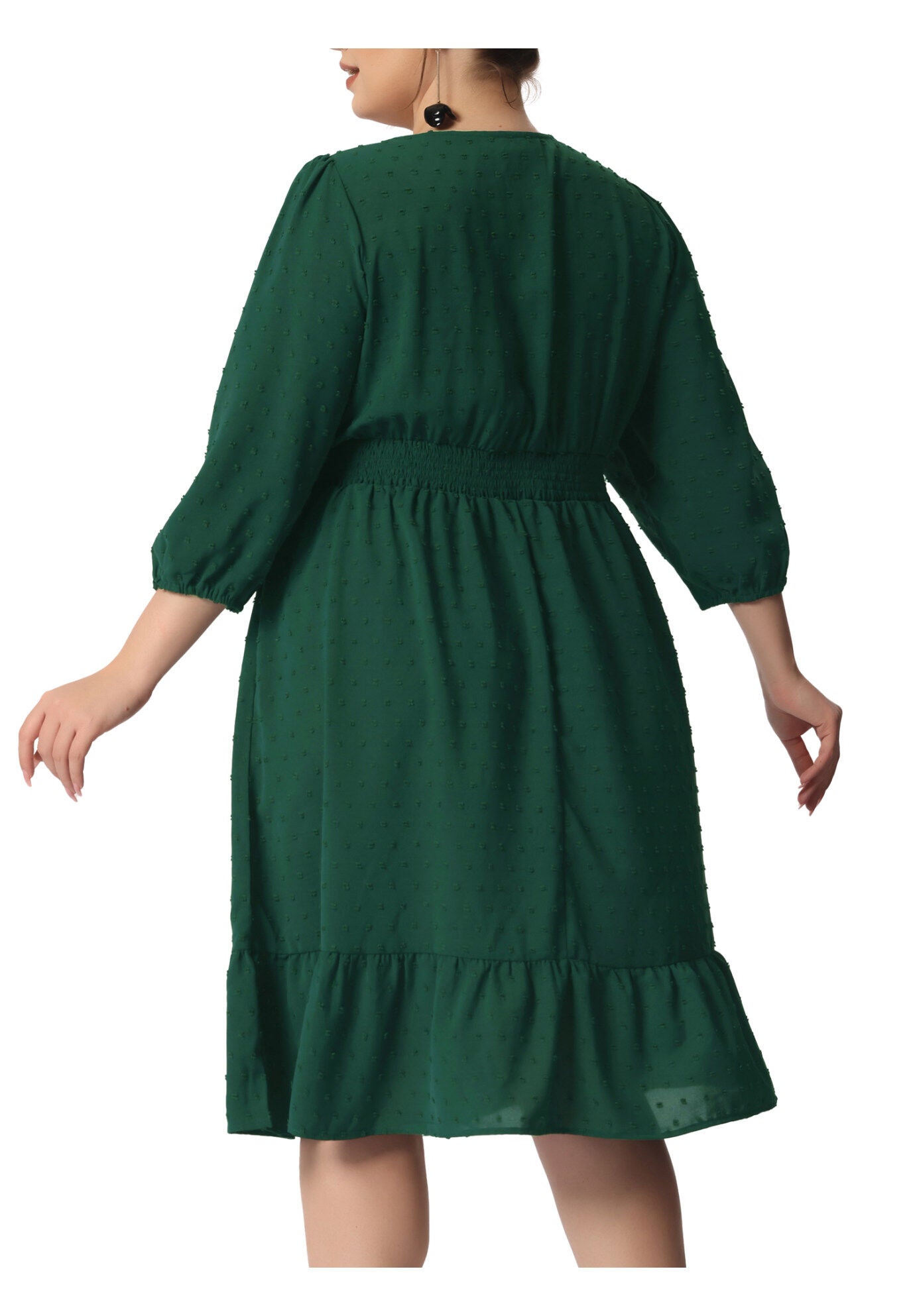 Swiss Dots Bohemian Square Neck Midi Chiffon Dress, Green / Forest Green, alternate image number 3