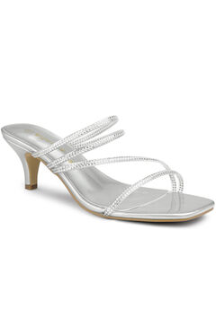 Rhinestone Strappy Kitten Heel Slide Heels Sandals