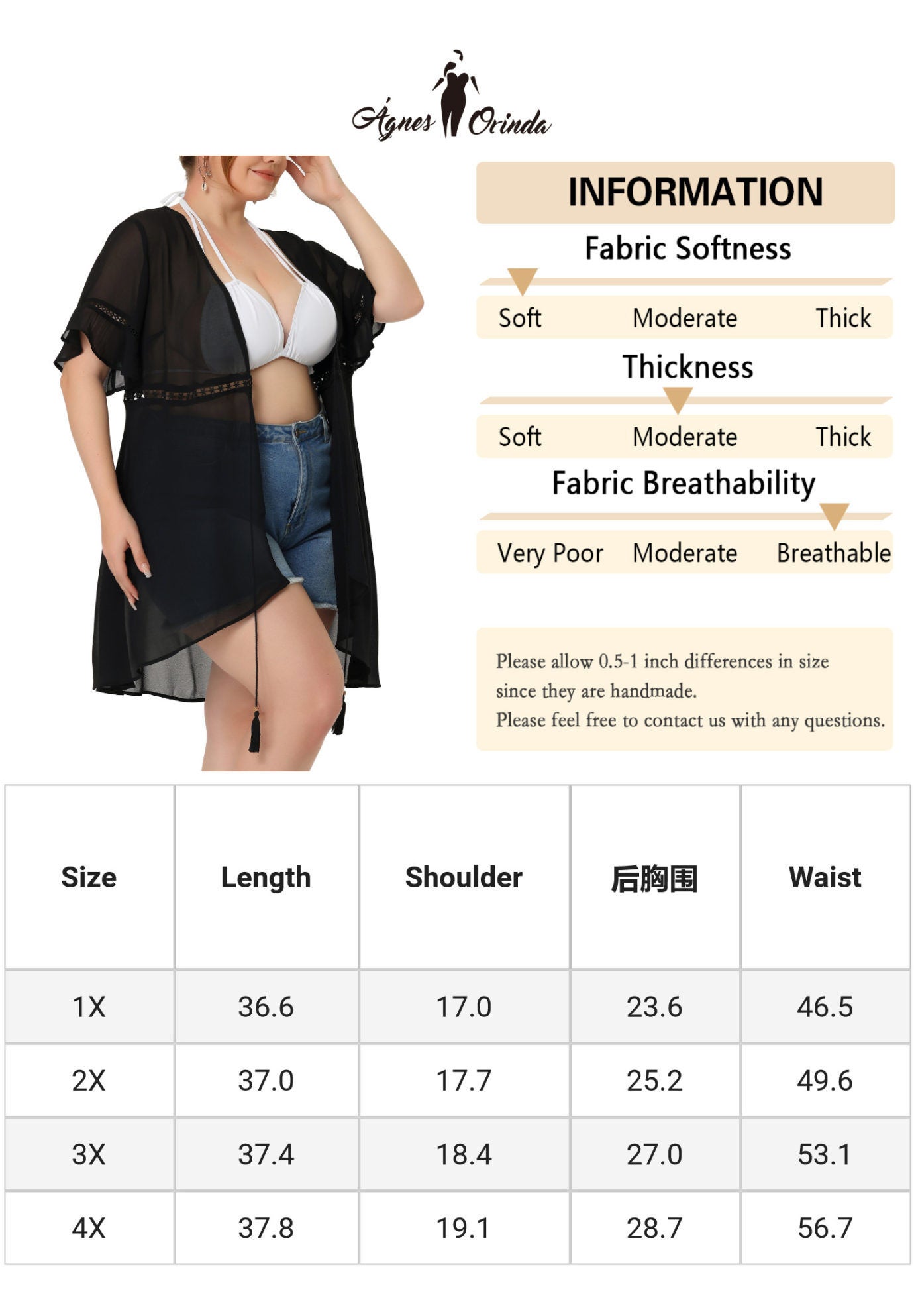 BIKINI COVER UP SHORT SLEEVE TASSEL TIE WAIST KIMONO, Black / Black, alternate image number 4