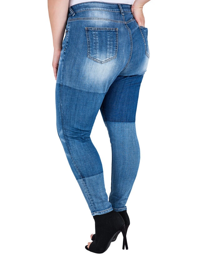 Plus Size Isabel Patchwork Indigo Stretch Jeans, Blue / Medium Wash, alternate image number 1