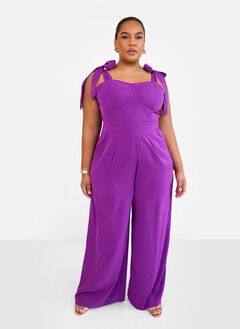 SELMA TIE STRAP CORSET WIDE LEG JUMPSUIT - PURPLE