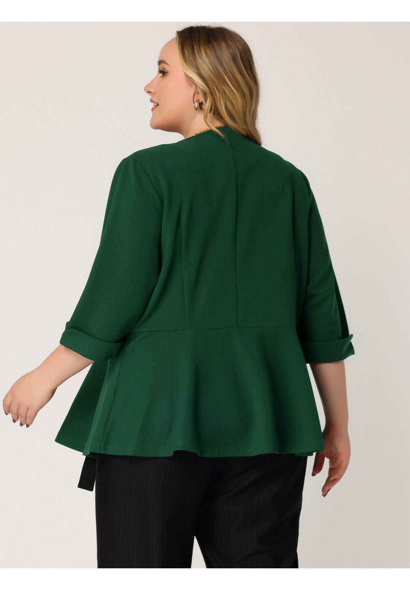 NOTCHED LAPEL PEPLUM JACKET SUIT BLAZER, Dark Green / Forest Green, alternate image number 3