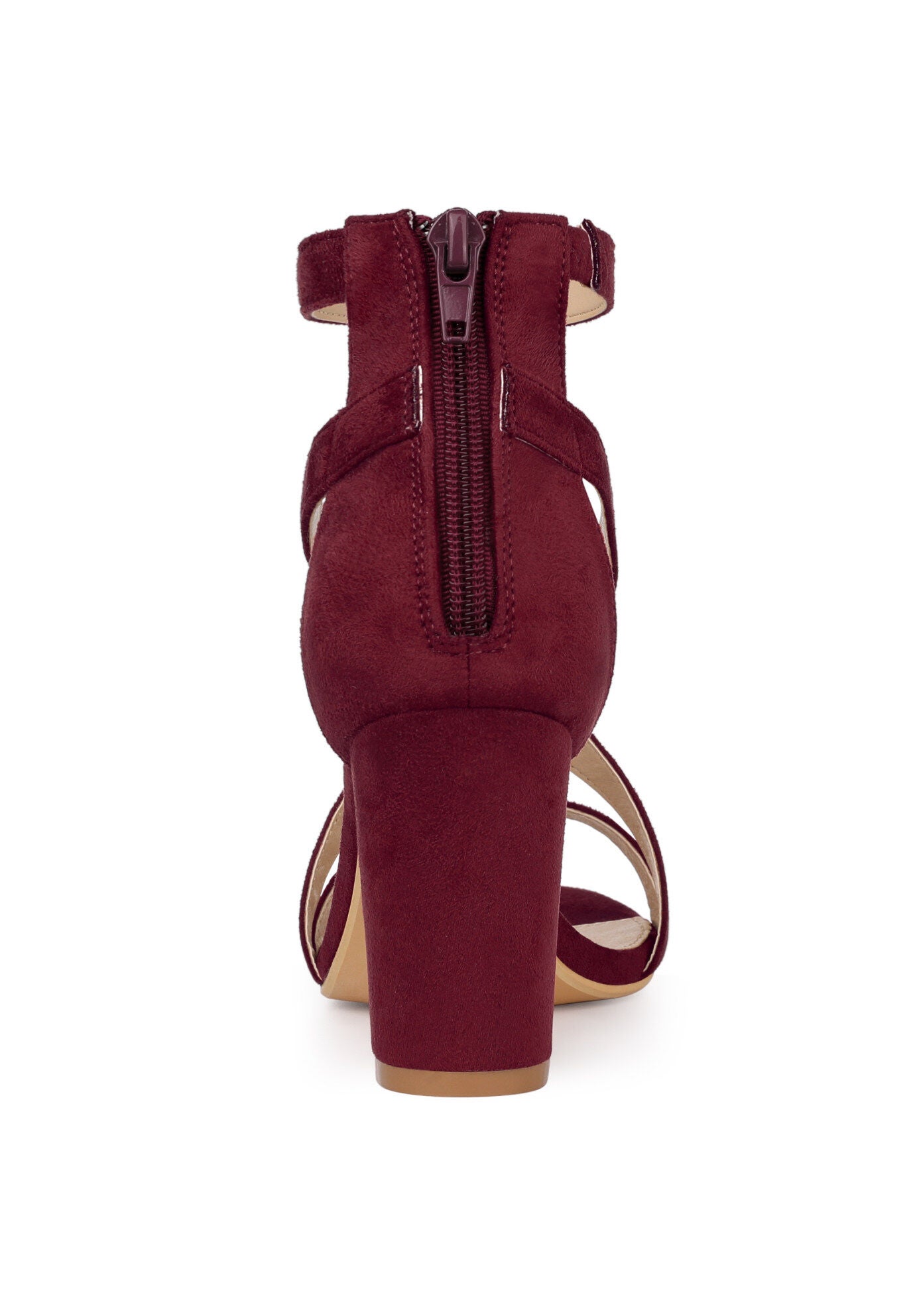 Crisscross Ankle Strap Chunky Heel Sandals, Burgundy / Burgundy, alternate image number 2