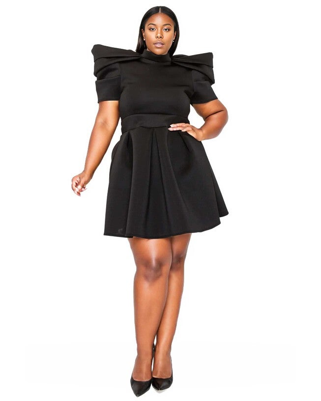 KARINA NEOPRENE STATEMENT DRESS, Black / Black, alternate image number null