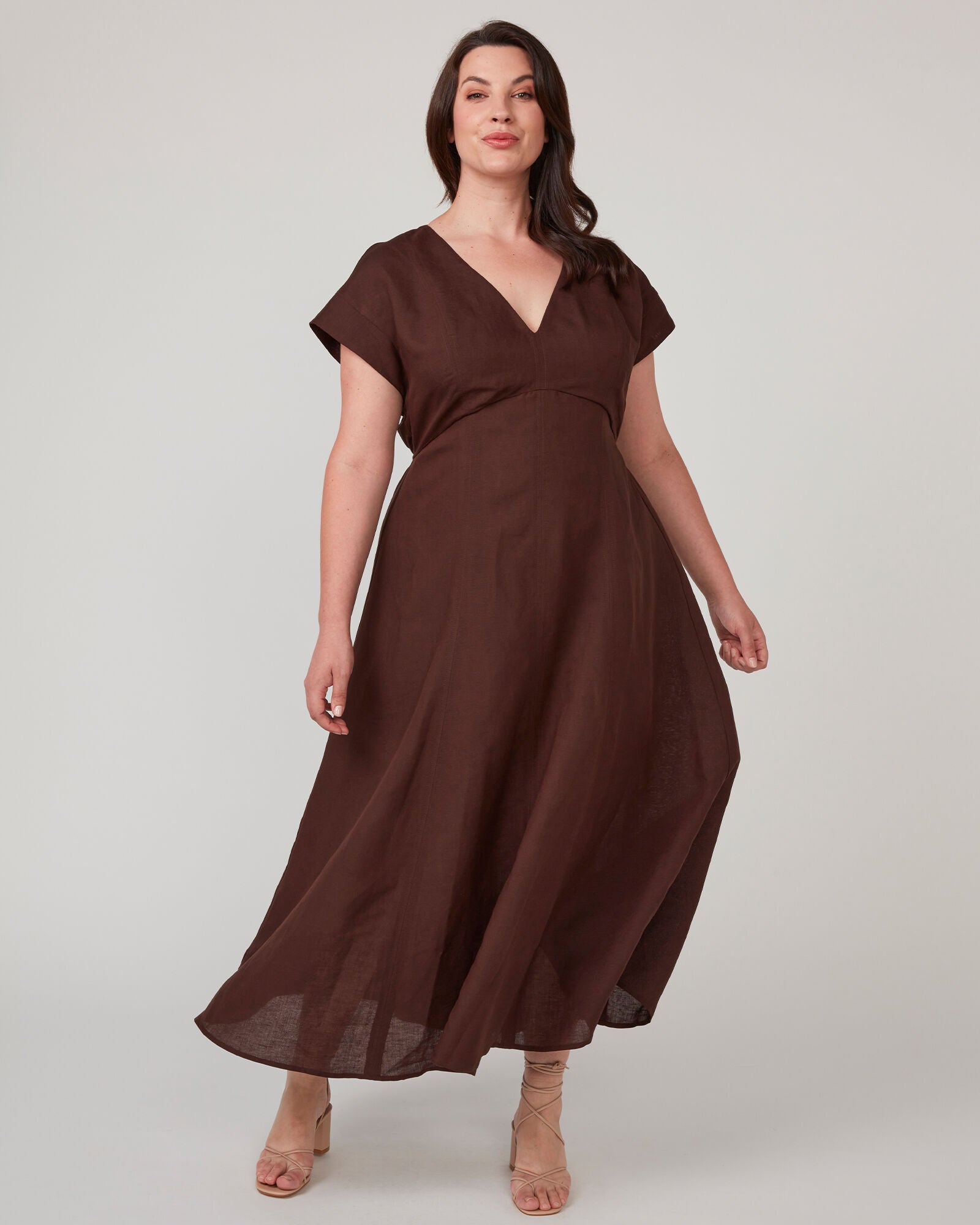 Aubrey V-Neck Dress, Chocolate / Brown, hi-res image number 0