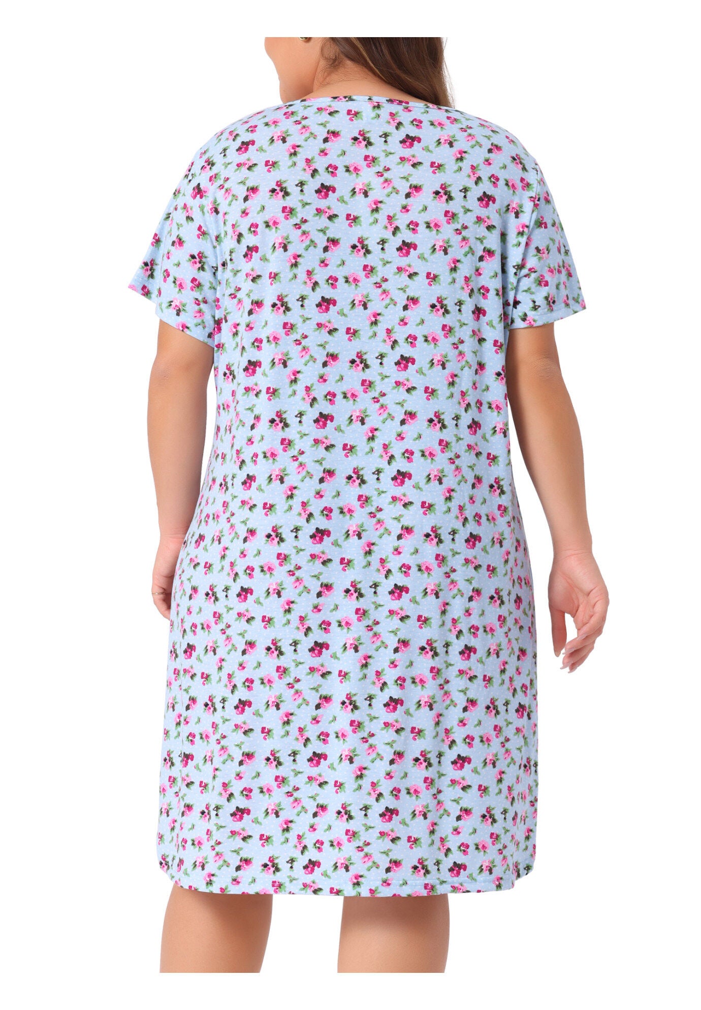 Short Sleeve Lightweight Pajama Dress, Light Blue / Light Blue, alternate image number 3