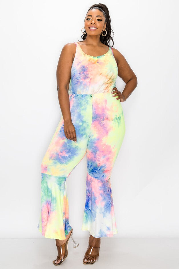 KATHLEEN TIE DYE JUMPSUIT, Neon Yellow / Light Yellow, alternate image number 2