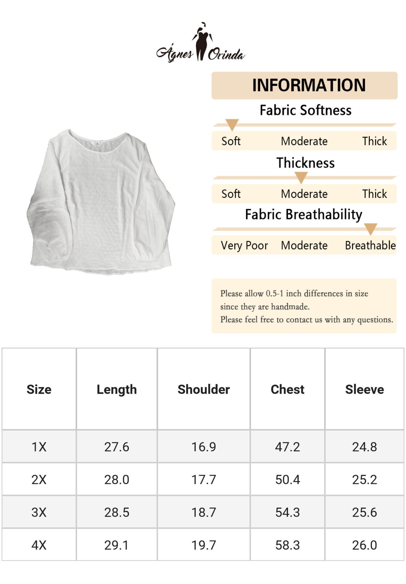 Crewneck Chiffon Blouses Swiss Dots Long Sleeve Top, White / White, alternate image number 3