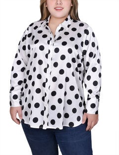 Long Sleeve Dotted Satin Blouse