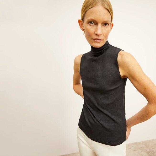 Jett Tank - Organic Ribbed Pima Cotton, Black / Black, alternate image number 1