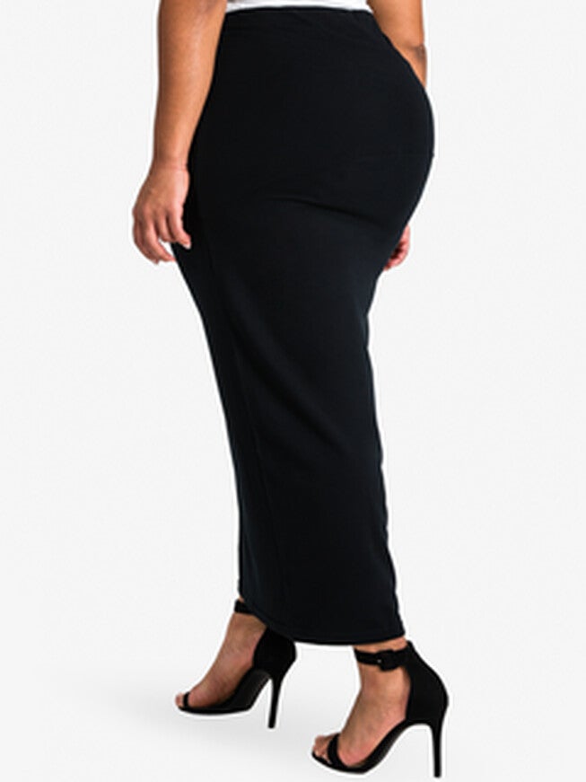 Kandi Stretch Maxi Skirt with Zip Up Split Black, , alternate image number null