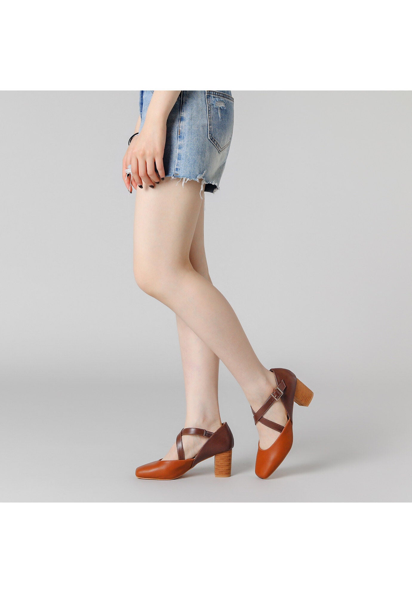 Mary Jane Heels Square Toe Dress Shoes, Brown / Brown, alternate image number 2