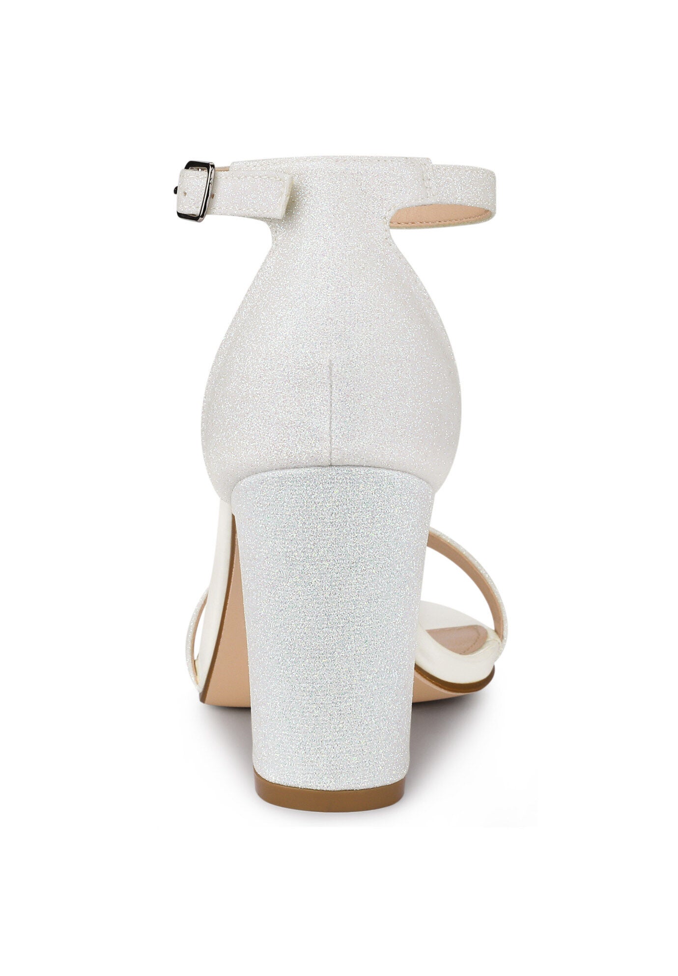 Glitter Ankle Strap Chunky Heels Sandals, White / White, alternate image number 3