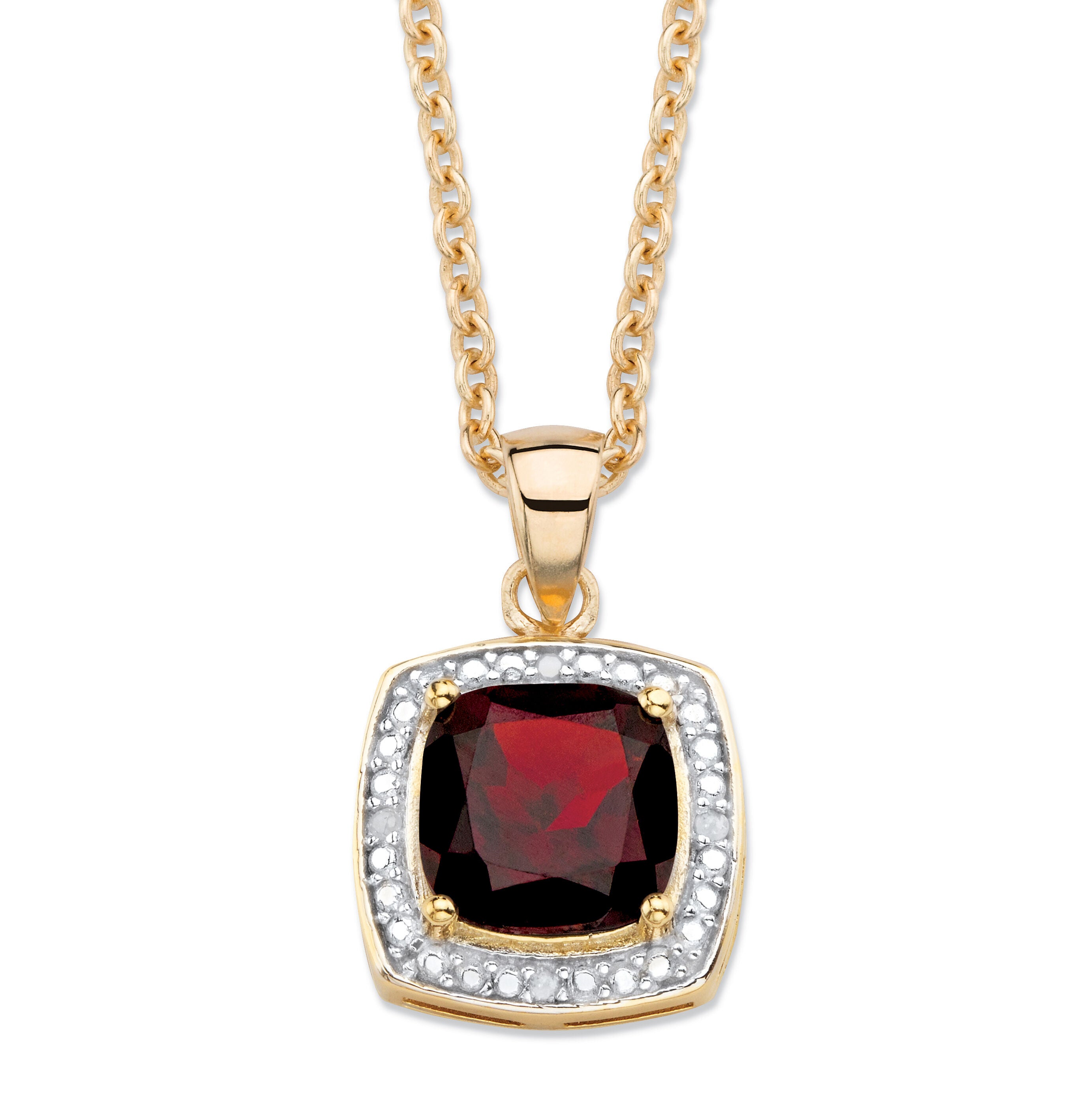 2.22 TCW Genuine Red Garnet Diamond Accent 14k Gold-plated Silver Necklace, Red / Red, hi-res image number 0