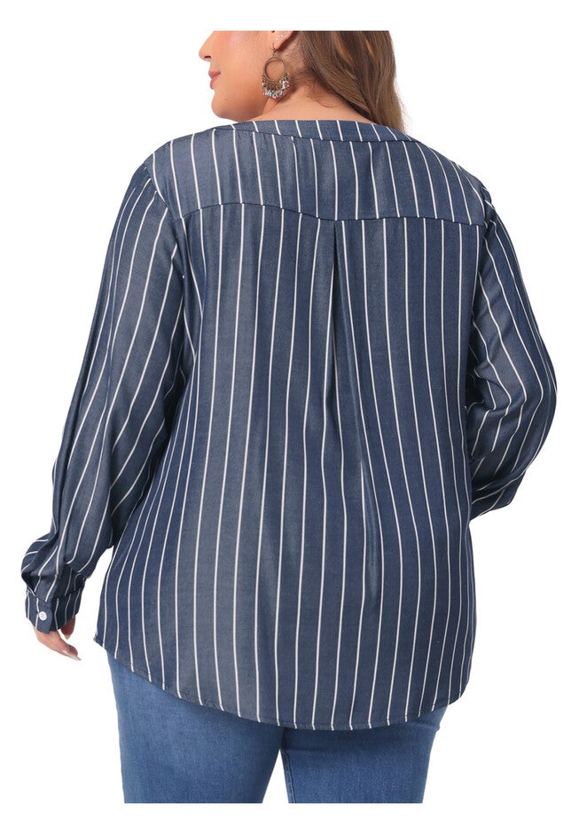 Long Sleeve Button Down Shirt Top, Black Blue / Navy, alternate image number 3