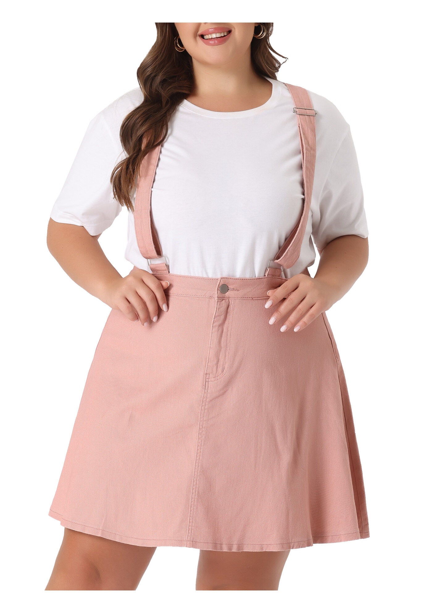 Adjustable Strap Braces Mini Denim Overall Dress Suspender Skirt, Pink / Pink, alternate image number 1