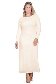 Ivory Knit Boat Neck Crochet Maxi Dress