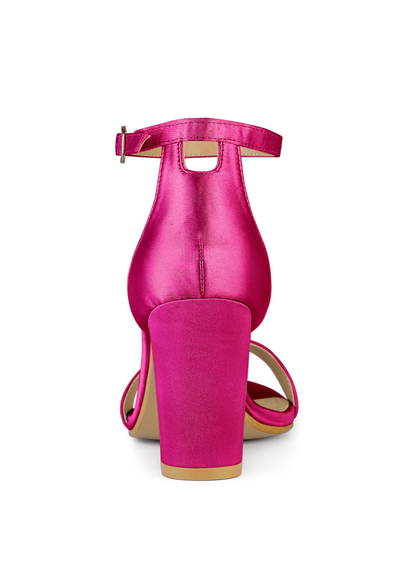 Satin Open Toe Ankle Strap Chunky Heels Sandals, Fuchsia / Deep Fuchsia, alternate image number 3