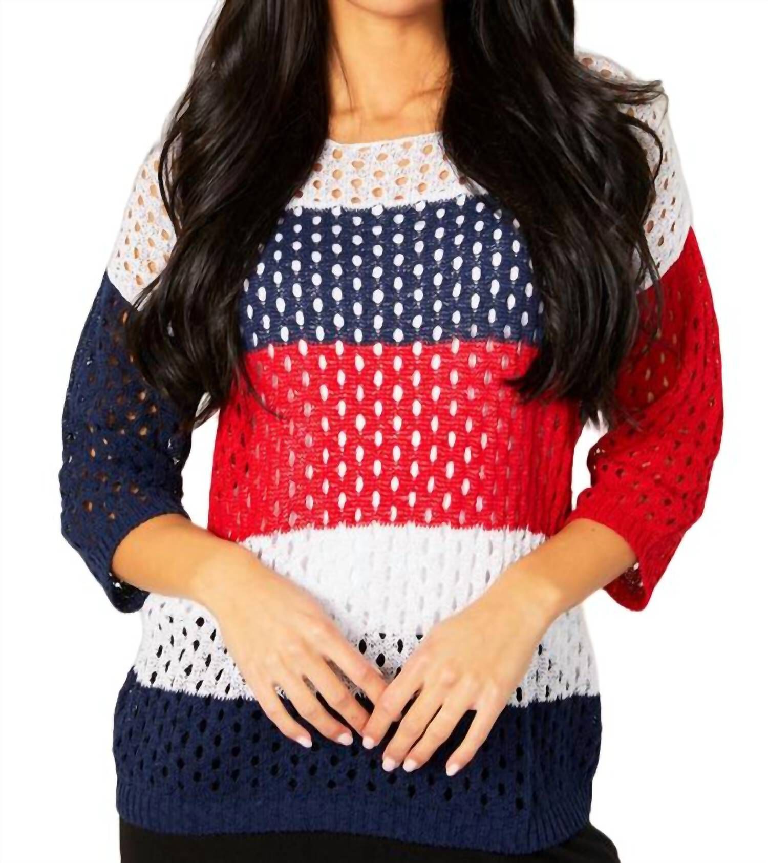 CROCHET STRIPED CREW IN MULTI, Multi / Red, hi-res image number 0