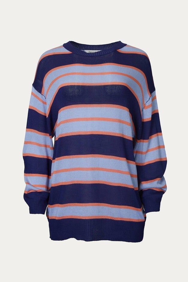STRIPED OVERSIZED SWEATER IN NAVY, Navy / Purple, hi-res image number 0