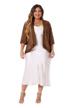 LACE CROCHET CARDIGAN 3/4 SLEEVE SHEER LIGHTWEIGHT COVER UP