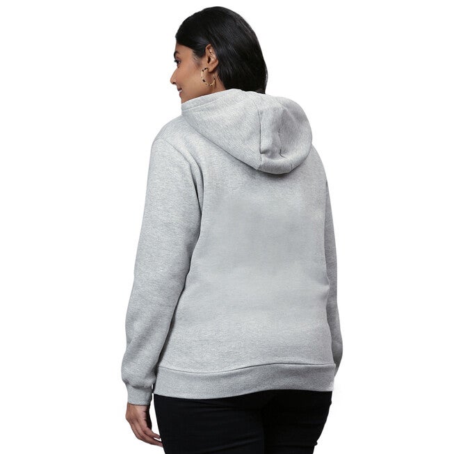 Solid Grey Front Zip Hooded Sweatshirt, , alternate image number null