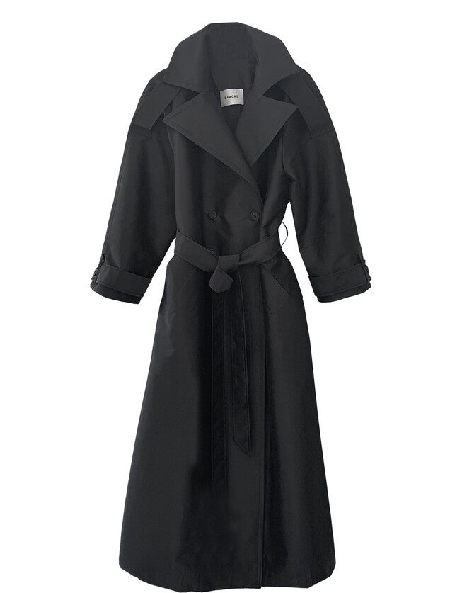DELIA LONG OVERSIZED TRENCH, Black / Black, hi-res image number 0