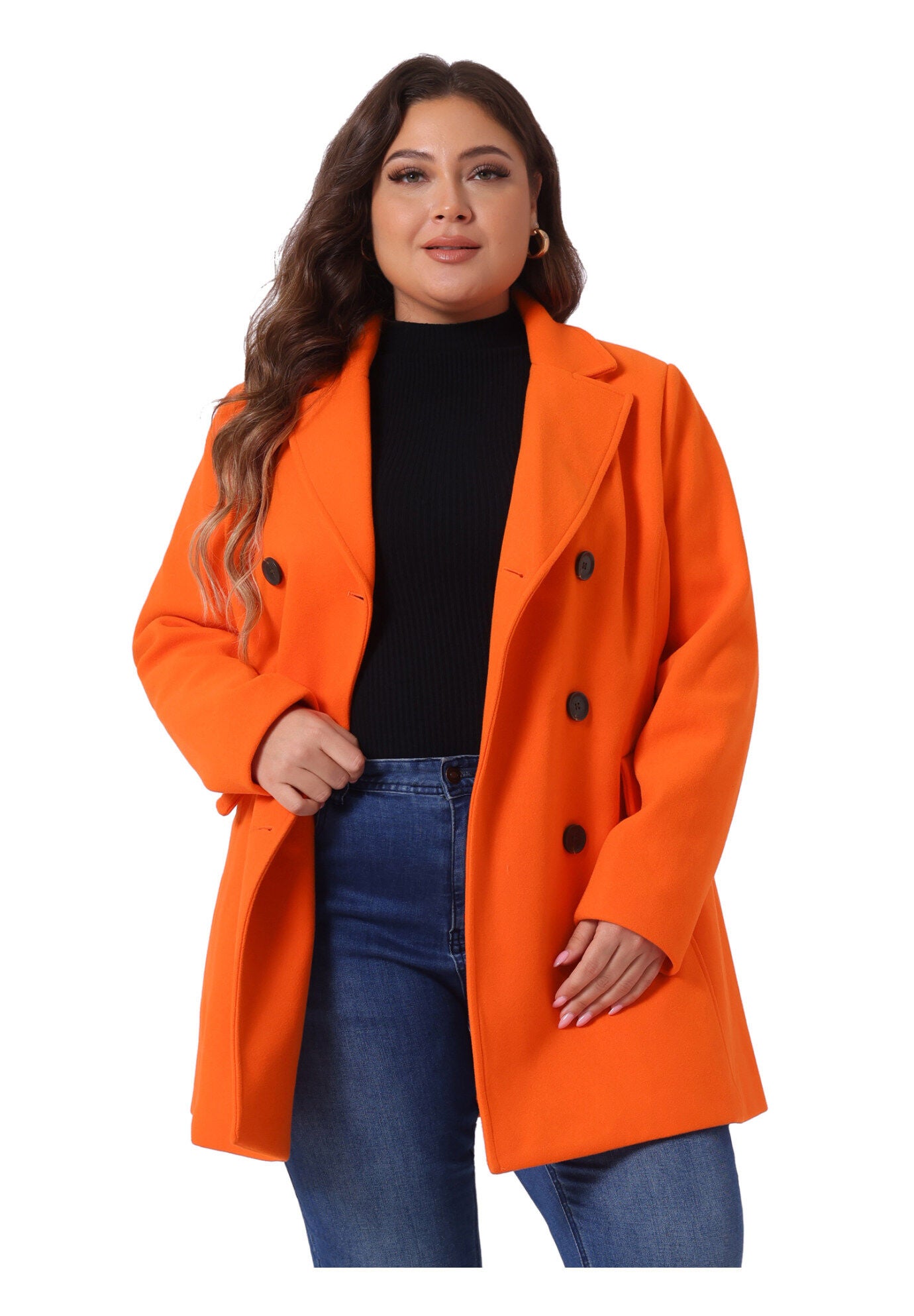 NOTCHED LAPEL DOUBLE BREASTED COAT, Orange / Orange, alternate image number 2