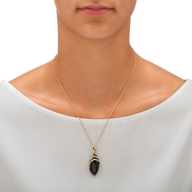 .15 TCW Marquise-Shaped Genuine Onyx and CZ Pendant Necklace 18k Gold-Plated 18 inches, , alternate image number 7
