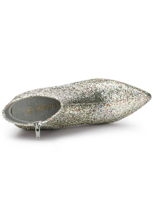 GLITTER POINTED TOE ANKLE BOOTS, Silver / Silver, alternate image number 2