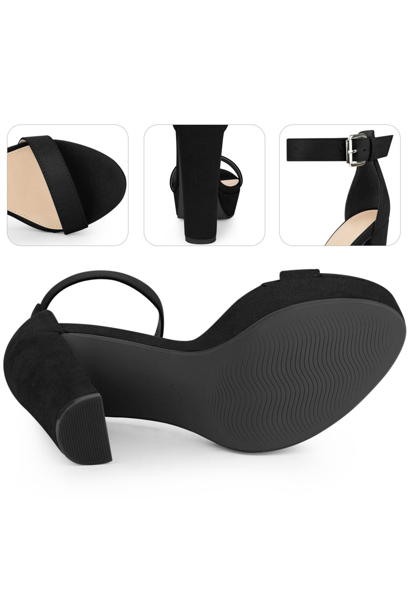 Platform High Heel Ankle Strap Chunky Heels Sandals, Black / Black, alternate image number 2