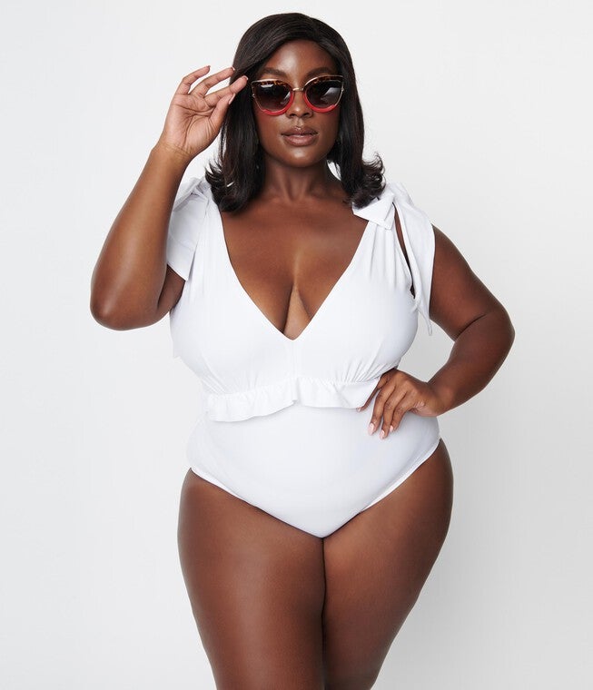 White Plunge One Piece Swimsuit, , alternate image number null