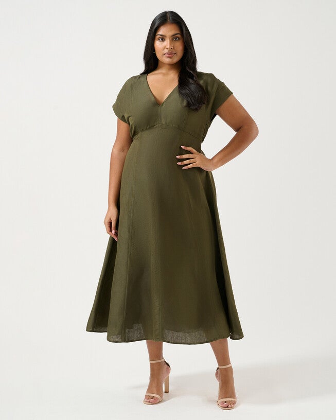 Aubrey V-Neck Dress, Olive / Olive Green, alternate image number 6