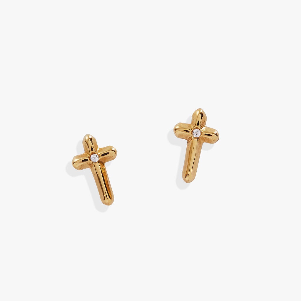 Crystal Cross Mini Stud Earrings, Gold / Gold, alternate image number 1