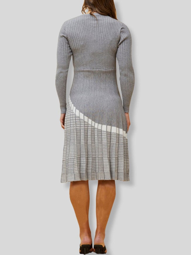 Leslie Dress Knit Prince De Galle Pleated Skirt, Grey / Light Grey, alternate image number 4
