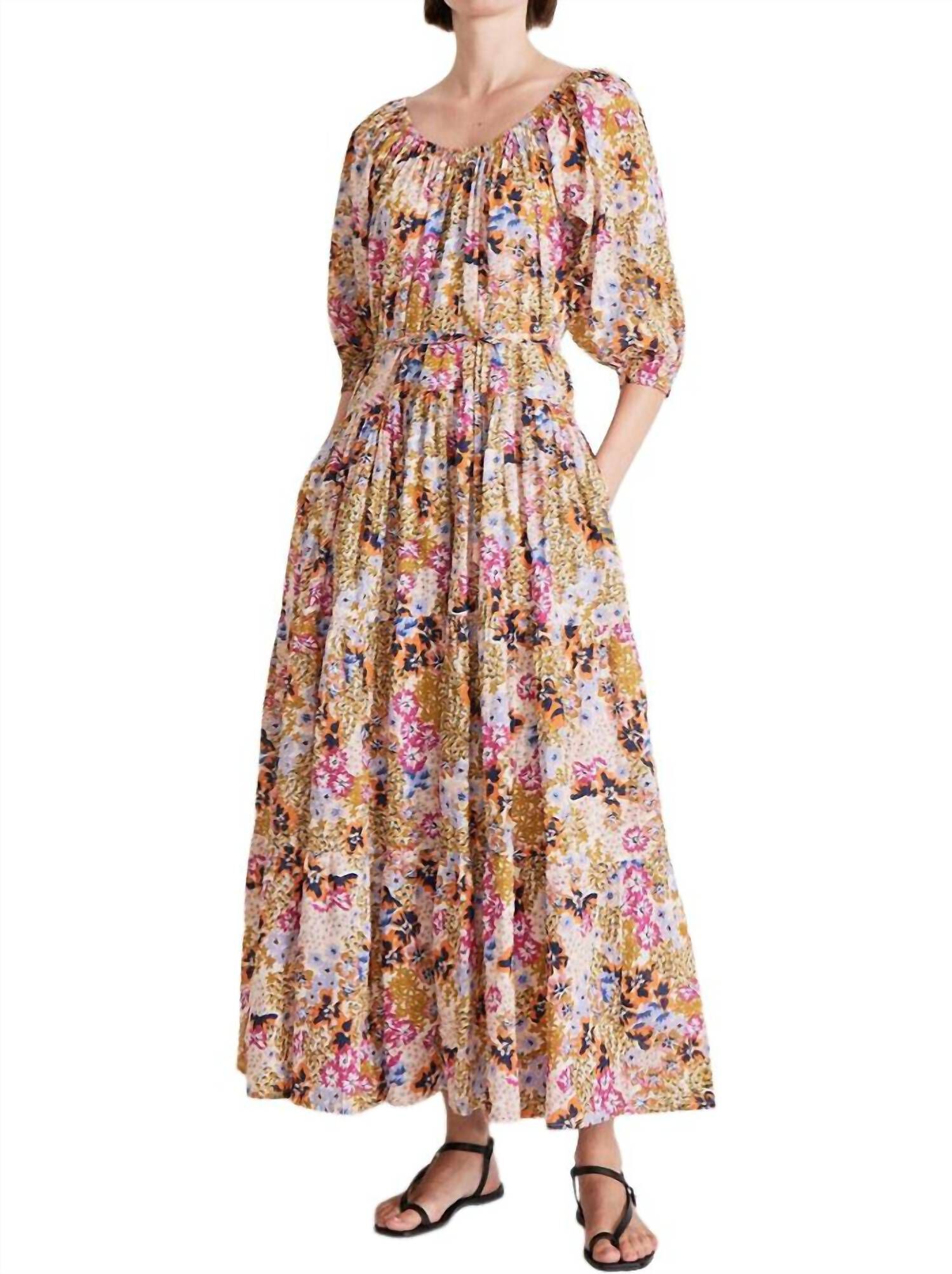 TILTON BELTED TIERED MAXI DRESS IN WILDFLOWERS CREAM MULTI Dia & Co