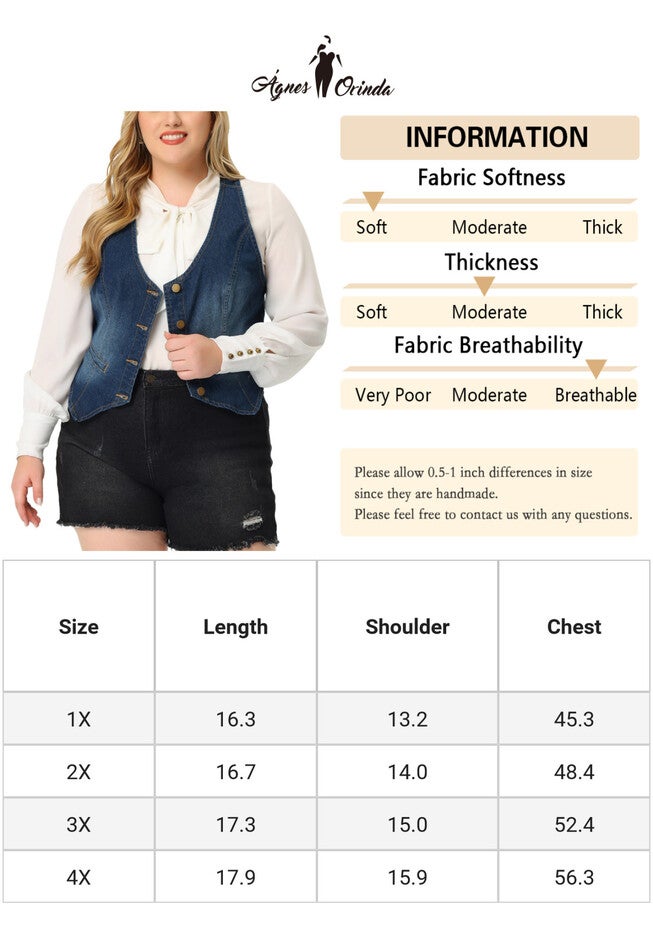 BUTTON DOWN SLEEVELESS JEAN WAISTCOAT VEST, Blue / Navy, alternate image number 4